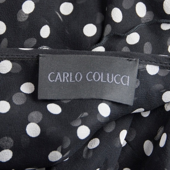 Carlo Colucci Ruffle Tuxedo Polka Dot Silk Blouse - Picture 3 of 5
